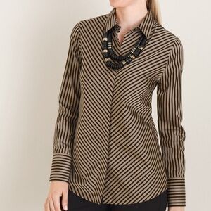 Chico’s no iron long sleeves black tan strips blouse.